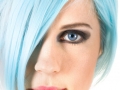 Close-up of a girl with blue hair