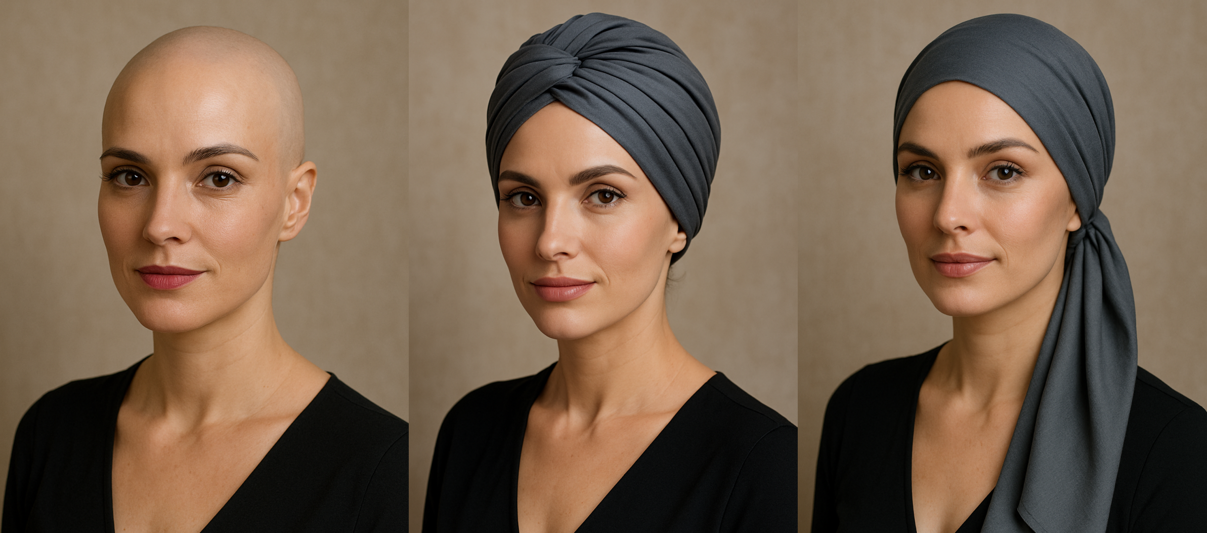 žena po chemoterapii v šátku a turbanu